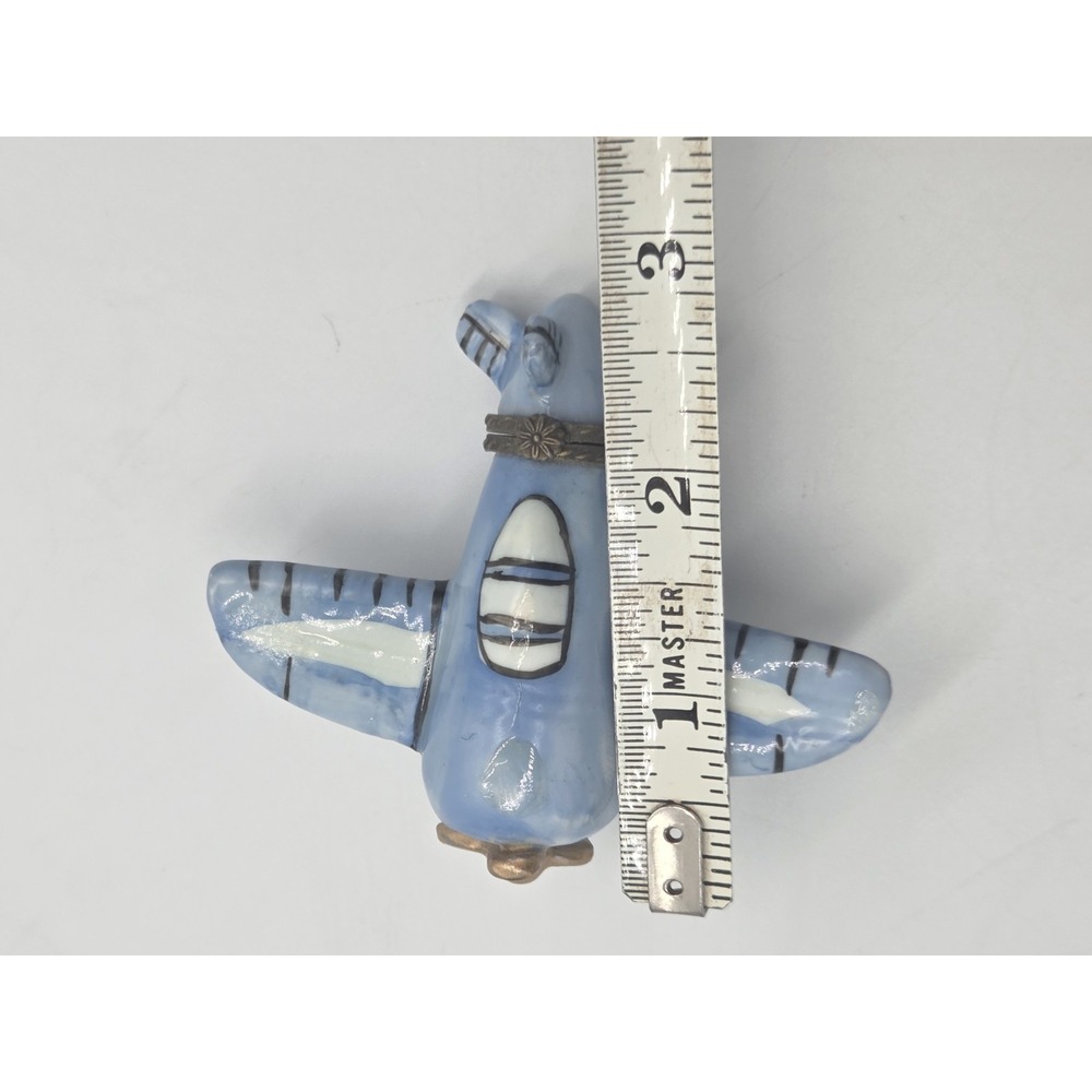 Vintage Airplane Pill Trinket Box Ceramic Aviation Keepsake Clasp Blue White - Picture 8 of 9